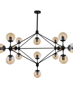 GloboStar® SENTINEL 01637 Μοντέρνο Industrial Κρεμαστό Φωτιστικό Οροφής Πολύφωτο 15 x E27 Μαύρο Μεταλλικό Πολυέλαιος με Μελί Γυαλί Φ150 x Υ115cm