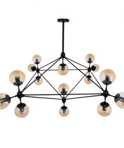 GloboStar® SENTINEL 01637 Μοντέρνο Industrial Κρεμαστό Φωτιστικό Οροφής Πολύφωτο 15 x E27 Μαύρο Μεταλλικό Πολυέλαιος με Μελί Γυαλί Φ150 x Υ115cm