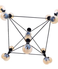 GloboStar® SENTINEL 01637 Μοντέρνο Industrial Κρεμαστό Φωτιστικό Οροφής Πολύφωτο 15 x E27 Μαύρο Μεταλλικό Πολυέλαιος με Μελί Γυαλί Φ150 x Υ115cm