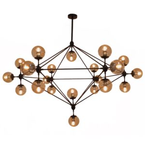 GloboStar® SENTINEL 01638 Μοντέρνο Industrial Κρεμαστό Φωτιστικό Οροφής Πολύφωτο 21 x E27 Μαύρο Μεταλλικό Πολυέλαιος με Μελί Γυαλί Φ170 x Υ136cm