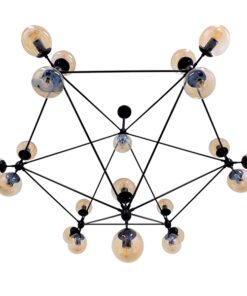 GloboStar® SENTINEL 01638 Μοντέρνο Industrial Κρεμαστό Φωτιστικό Οροφής Πολύφωτο 21 x E27 Μαύρο Μεταλλικό Πολυέλαιος με Μελί Γυαλί Φ170 x Υ136cm