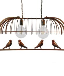 GloboStar® CABALBI 01645 Vintage Industrial Κρεμαστό Φωτιστικό Οροφής Δίφωτο 2 x E27 Καφέ Σκουριά Μεταλλικό Πλέγμα Μ73.6 x Π37.5 x Y38.5cm