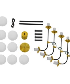 GloboStar® STARDUST 01649 Vintage Industrial Φωτιστικό Οροφής Πολύφωτο Μαύρο – Χρυσό Μεταλλικό Πολυέλαιος με Γυάλινες Μπάλες Λευκό Ματ Φ75 x Y100cm