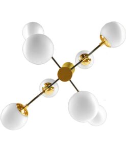 GloboStar® STARDUST 01649 Vintage Industrial Φωτιστικό Οροφής Πολύφωτο Μαύρο – Χρυσό Μεταλλικό Πολυέλαιος με Γυάλινες Μπάλες Λευκό Ματ Φ75 x Y100cm