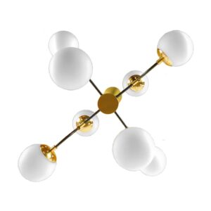 GloboStar® STARDUST 01649 Vintage Industrial Φωτιστικό Οροφής Πολύφωτο Μαύρο – Χρυσό Μεταλλικό Πολυέλαιος με Γυάλινες Μπάλες Λευκό Ματ Φ75 x Y100cm