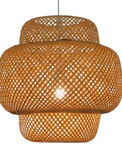 GloboStar® MALDIVES 01657 Μοντέρνο Κρεμαστό Φωτιστικό Οροφής Μονόφωτο 1 x E27 Καφέ Bamboo Πλέγμα Φ56 x Υ54cm
