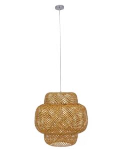 GloboStar® MALDIVES 01657 Μοντέρνο Κρεμαστό Φωτιστικό Οροφής Μονόφωτο 1 x E27 Καφέ Bamboo Πλέγμα Φ56 x Υ54cm