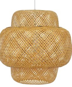 GloboStar® MALDIVES 01657 Μοντέρνο Κρεμαστό Φωτιστικό Οροφής Μονόφωτο 1 x E27 Καφέ Bamboo Πλέγμα Φ56 x Υ54cm