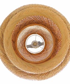 GloboStar® MALDIVES 01657 Μοντέρνο Κρεμαστό Φωτιστικό Οροφής Μονόφωτο 1 x E27 Καφέ Bamboo Πλέγμα Φ56 x Υ54cm