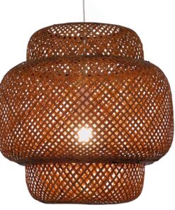 GloboStar® MALDIVES 01658 Μοντέρνο Κρεμαστό Φωτιστικό Οροφής Μονόφωτο 1 x E27 Καφέ Σκούρο Bamboo Πλέγμα Φ56 x Υ54cm