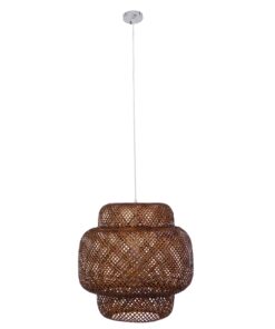 GloboStar® MALDIVES 01658 Μοντέρνο Κρεμαστό Φωτιστικό Οροφής Μονόφωτο 1 x E27 Καφέ Σκούρο Bamboo Πλέγμα Φ56 x Υ54cm