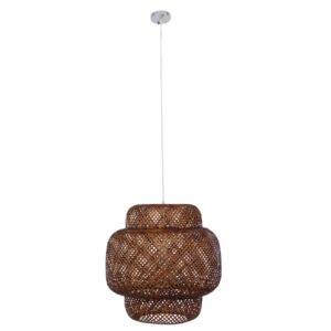 GloboStar® MALDIVES 01658 Μοντέρνο Κρεμαστό Φωτιστικό Οροφής Μονόφωτο 1 x E27 Καφέ Σκούρο Bamboo Πλέγμα Φ56 x Υ54cm