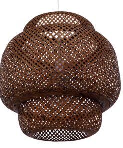 GloboStar® MALDIVES 01658 Μοντέρνο Κρεμαστό Φωτιστικό Οροφής Μονόφωτο 1 x E27 Καφέ Σκούρο Bamboo Πλέγμα Φ56 x Υ54cm