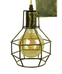 GloboStar® FORME 01659 Vintage Industrial Φωτιστικό Τοίχου Απλίκα Μονόφωτο Μπρούτζινο Ξύλινο Μεταλλικό Πλέγμα Φ15 x Y70cm