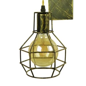 GloboStar® FORME 01659 Vintage Industrial Φωτιστικό Τοίχου Απλίκα Μονόφωτο Μπρούτζινο Ξύλινο Μεταλλικό Πλέγμα Φ15 x Y70cm