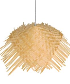 GloboStar® RICEHAT 01666 Vintage Κρεμαστό Φωτιστικό Οροφής Μονόφωτο 1 x E27 Μπέζ Ξύλινο Ψάθινο Bamboo Φ70 x Υ25cm