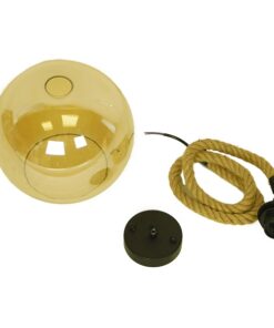 GloboStar® LENHAM 01668 Μοντέρνο Κρεμαστό Φωτιστικό Οροφής Μονόφωτο 1 x E27 με 1 Μέτρο Μπεζ Σχοινί Γυάλινο Μελί Διάφανο Φ25 x Υ25cm