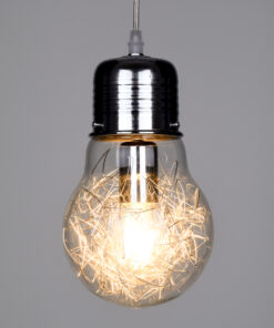 GloboStar® LAMP 01676 Μοντέρνο Κρεμαστό Φωτιστικό Οροφής Μονόφωτο 1 x E27 Ασημί Νίκελ Μεταλλικό Διάφανο Γυαλί Φ15 x Υ27cm