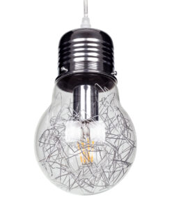 GloboStar® LAMP 01676 Μοντέρνο Κρεμαστό Φωτιστικό Οροφής Μονόφωτο 1 x E27 Ασημί Νίκελ Μεταλλικό Διάφανο Γυαλί Φ15 x Υ27cm