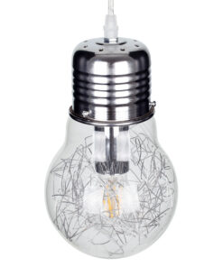 GloboStar® LAMP 01676 Μοντέρνο Κρεμαστό Φωτιστικό Οροφής Μονόφωτο 1 x E27 Ασημί Νίκελ Μεταλλικό Διάφανο Γυαλί Φ15 x Υ27cm