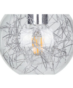 GloboStar® LAMP 01676 Μοντέρνο Κρεμαστό Φωτιστικό Οροφής Μονόφωτο 1 x E27 Ασημί Νίκελ Μεταλλικό Διάφανο Γυαλί Φ15 x Υ27cm