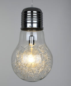 GloboStar® LAMP 01677 Μοντέρνο Κρεμαστό Φωτιστικό Οροφής Μονόφωτο 1 x E27 Ασημί Νίκελ Μεταλλικό Διάφανο Γυαλί Φ30 x Υ52cm