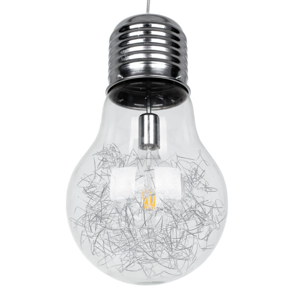 GloboStar® LAMP 01677 Μοντέρνο Κρεμαστό Φωτιστικό Οροφής Μονόφωτο 1 x E27 Ασημί Νίκελ Μεταλλικό Διάφανο Γυαλί Φ30 x Υ52cm