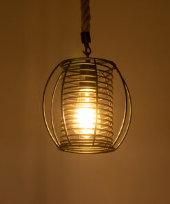 GloboStar® ORVAL 01689 Μοντέρνο Κρεμαστό Φωτιστικό Οροφής Μονόφωτο 1 x E27 AC220-240V IP20 – Φ20 x Υ20cm – Μαύρο Μεταλλικό με Μπεζ Σχοινί Πλέγμα