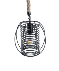 GloboStar® ORVAL 01689 Μοντέρνο Κρεμαστό Φωτιστικό Οροφής Μονόφωτο 1 x E27 AC220-240V IP20 – Φ20 x Υ20cm – Μαύρο Μεταλλικό με Μπεζ Σχοινί Πλέγμα