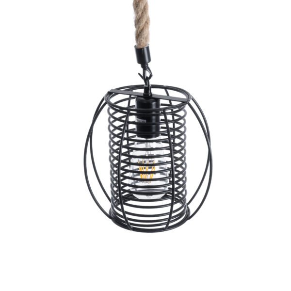 GloboStar® ORVAL 01689 Μοντέρνο Κρεμαστό Φωτιστικό Οροφής Μονόφωτο 1 x E27 AC220-240V IP20 – Φ20 x Υ20cm – Μαύρο Μεταλλικό με Μπεζ Σχοινί Πλέγμα