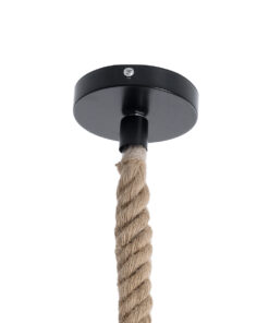 GloboStar® ORVAL 01689 Μοντέρνο Κρεμαστό Φωτιστικό Οροφής Μονόφωτο 1 x E27 AC220-240V IP20 – Φ20 x Υ20cm – Μαύρο Μεταλλικό με Μπεζ Σχοινί Πλέγμα