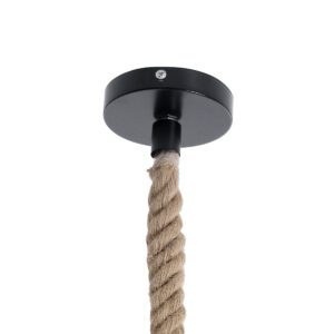 GloboStar® ORVAL 01689 Μοντέρνο Κρεμαστό Φωτιστικό Οροφής Μονόφωτο 1 x E27 AC220-240V IP20 – Φ20 x Υ20cm – Μαύρο Μεταλλικό με Μπεζ Σχοινί Πλέγμα