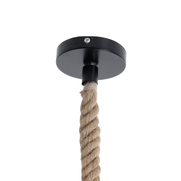 GloboStar® ORVAL 01689 Μοντέρνο Κρεμαστό Φωτιστικό Οροφής Μονόφωτο 1 x E27 AC220-240V IP20 – Φ20 x Υ20cm – Μαύρο Μεταλλικό με Μπεζ Σχοινί Πλέγμα