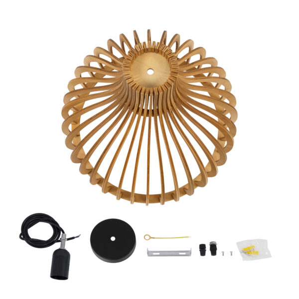 GloboStar® SCANDINAVIA 01697 Μοντέρνο Κρεμαστό Φωτιστικό Οροφής Μονόφωτο 1 x E27 Μπεζ Ξύλινο Πλέγμα Φ35 x Υ35cm