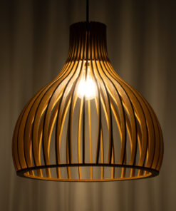 GloboStar® SCANDINAVIA 01697 Μοντέρνο Κρεμαστό Φωτιστικό Οροφής Μονόφωτο 1 x E27 Μπεζ Ξύλινο Πλέγμα Φ35 x Υ35cm