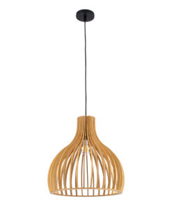 GloboStar® SCANDINAVIA 01697 Μοντέρνο Κρεμαστό Φωτιστικό Οροφής Μονόφωτο 1 x E27 Μπεζ Ξύλινο Πλέγμα Φ35 x Υ35cm