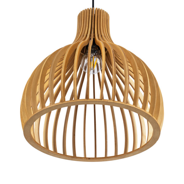 GloboStar® SCANDINAVIA 01697 Μοντέρνο Κρεμαστό Φωτιστικό Οροφής Μονόφωτο 1 x E27 Μπεζ Ξύλινο Πλέγμα Φ35 x Υ35cm