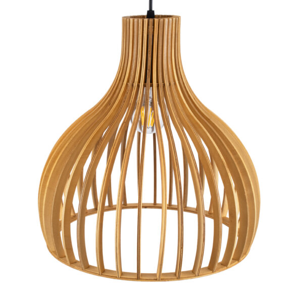 GloboStar® SCANDINAVIA 01697 Μοντέρνο Κρεμαστό Φωτιστικό Οροφής Μονόφωτο 1 x E27 Μπεζ Ξύλινο Πλέγμα Φ35 x Υ35cm