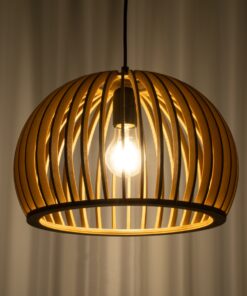 GloboStar® SCANDINAVIA 01698 Μοντέρνο Κρεμαστό Φωτιστικό Οροφής Μονόφωτο 1 x E27 Μπεζ Ξύλινο Πλέγμα Φ33 x Υ20cm