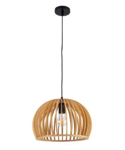 GloboStar® SCANDINAVIA 01698 Μοντέρνο Κρεμαστό Φωτιστικό Οροφής Μονόφωτο 1 x E27 Μπεζ Ξύλινο Πλέγμα Φ33 x Υ20cm