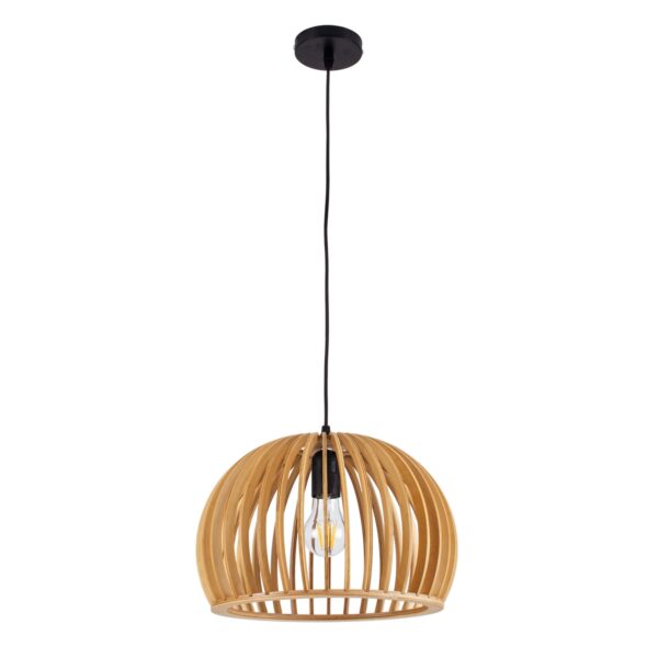 GloboStar® SCANDINAVIA 01698 Μοντέρνο Κρεμαστό Φωτιστικό Οροφής Μονόφωτο 1 x E27 Μπεζ Ξύλινο Πλέγμα Φ33 x Υ20cm