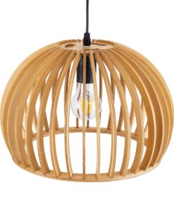 GloboStar® SCANDINAVIA 01698 Μοντέρνο Κρεμαστό Φωτιστικό Οροφής Μονόφωτο 1 x E27 Μπεζ Ξύλινο Πλέγμα Φ33 x Υ20cm