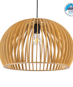 GloboStar® SCANDINAVIA 01699 Μοντέρνο Κρεμαστό Φωτιστικό Οροφής Μονόφωτο 1 x E27 Μπεζ Ξύλινο Πλέγμα Φ44 x Υ28cm