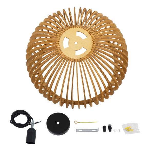 GloboStar® SCANDINAVIA 01699 Μοντέρνο Κρεμαστό Φωτιστικό Οροφής Μονόφωτο 1 x E27 Μπεζ Ξύλινο Πλέγμα Φ44 x Υ28cm
