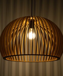 GloboStar® SCANDINAVIA 01699 Μοντέρνο Κρεμαστό Φωτιστικό Οροφής Μονόφωτο 1 x E27 Μπεζ Ξύλινο Πλέγμα Φ44 x Υ28cm