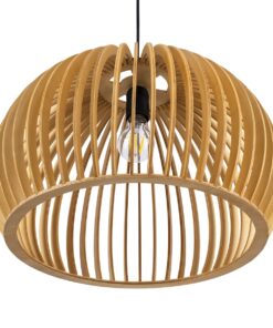 GloboStar® SCANDINAVIA 01699 Μοντέρνο Κρεμαστό Φωτιστικό Οροφής Μονόφωτο 1 x E27 Μπεζ Ξύλινο Πλέγμα Φ44 x Υ28cm