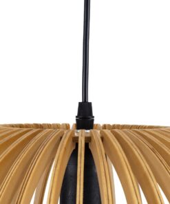 GloboStar® SCANDINAVIA 01699 Μοντέρνο Κρεμαστό Φωτιστικό Οροφής Μονόφωτο 1 x E27 Μπεζ Ξύλινο Πλέγμα Φ44 x Υ28cm