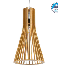 GloboStar® SCANDINAVIA 01700 Μοντέρνο Κρεμαστό Φωτιστικό Οροφής Μονόφωτο 1 x E27 Μπεζ Ξύλινο Πλέγμα Φ25 x Υ45cm