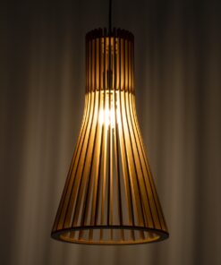 GloboStar® SCANDINAVIA 01700 Μοντέρνο Κρεμαστό Φωτιστικό Οροφής Μονόφωτο 1 x E27 Μπεζ Ξύλινο Πλέγμα Φ25 x Υ45cm