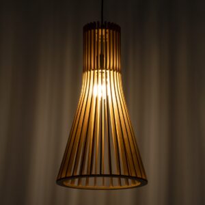 GloboStar® SCANDINAVIA 01700 Μοντέρνο Κρεμαστό Φωτιστικό Οροφής Μονόφωτο 1 x E27 Μπεζ Ξύλινο Πλέγμα Φ25 x Υ45cm